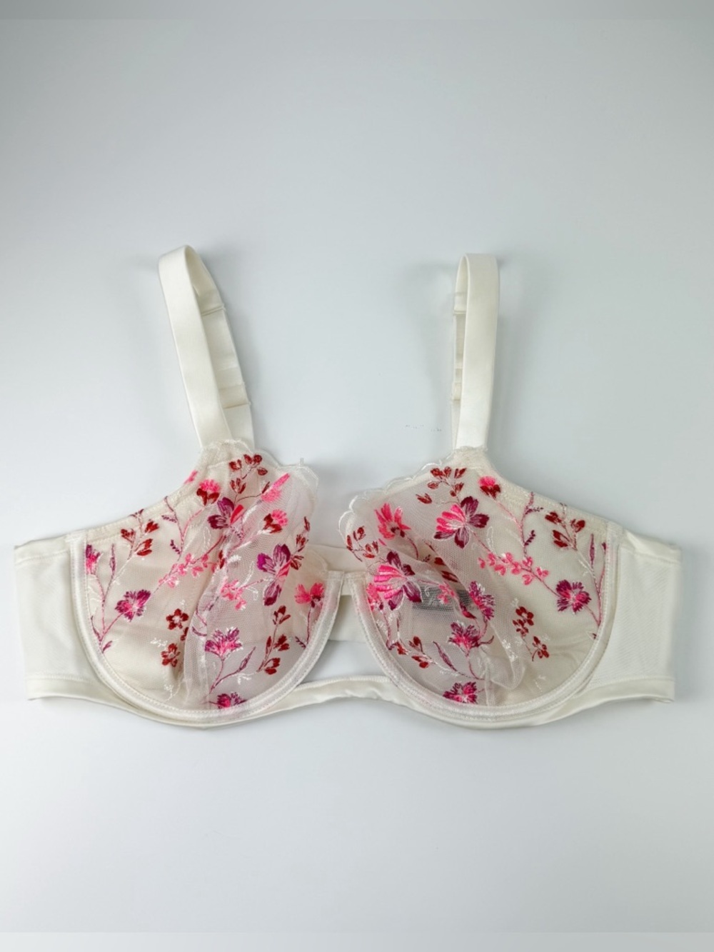 Paramour Allure Embroidered Tulle Bra 40C Ivory Floral Mesh Underwire NWOT NEW
